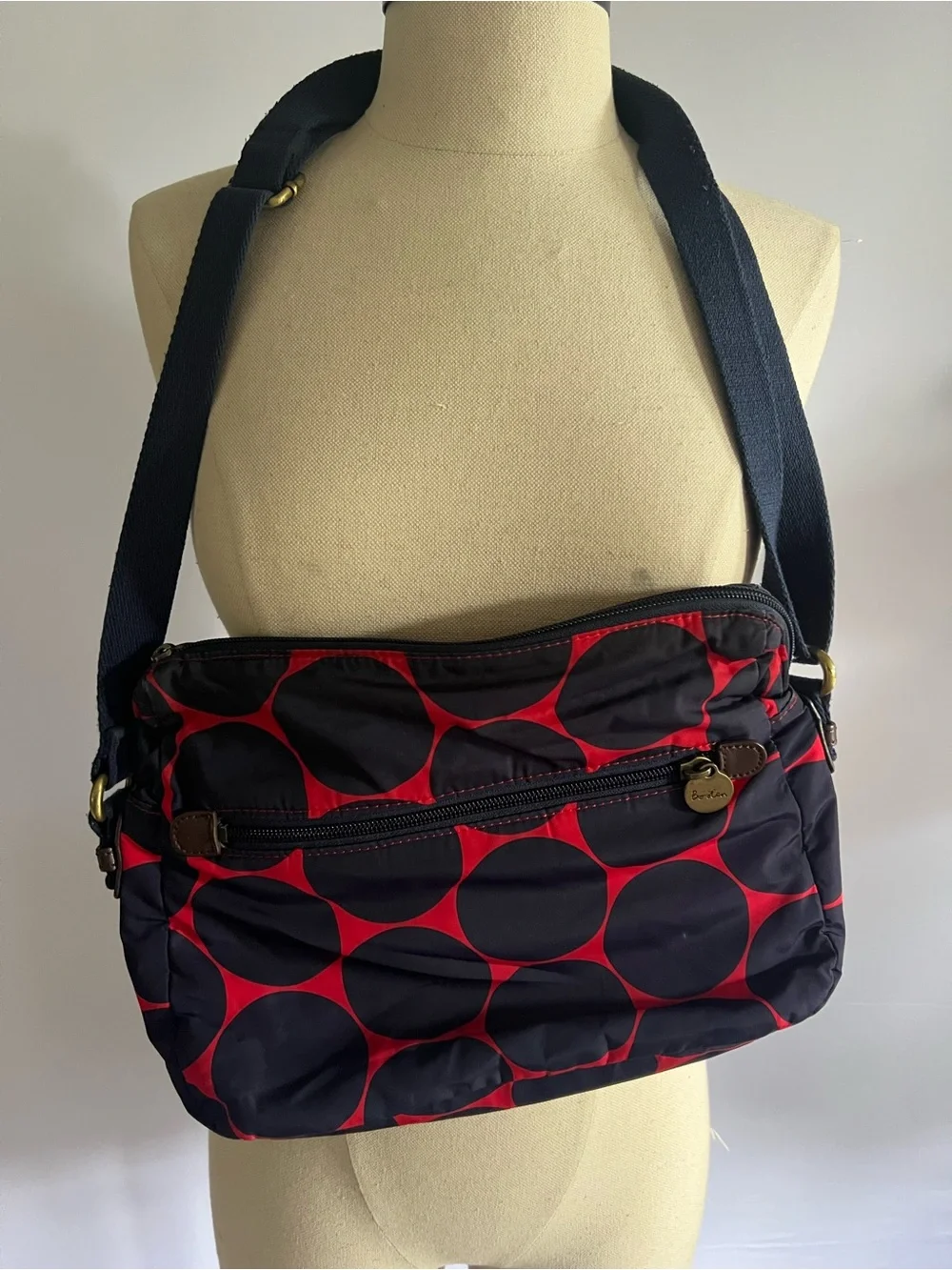 Boden Barnsbury Navy and Red Large Dot Crossbody Bag